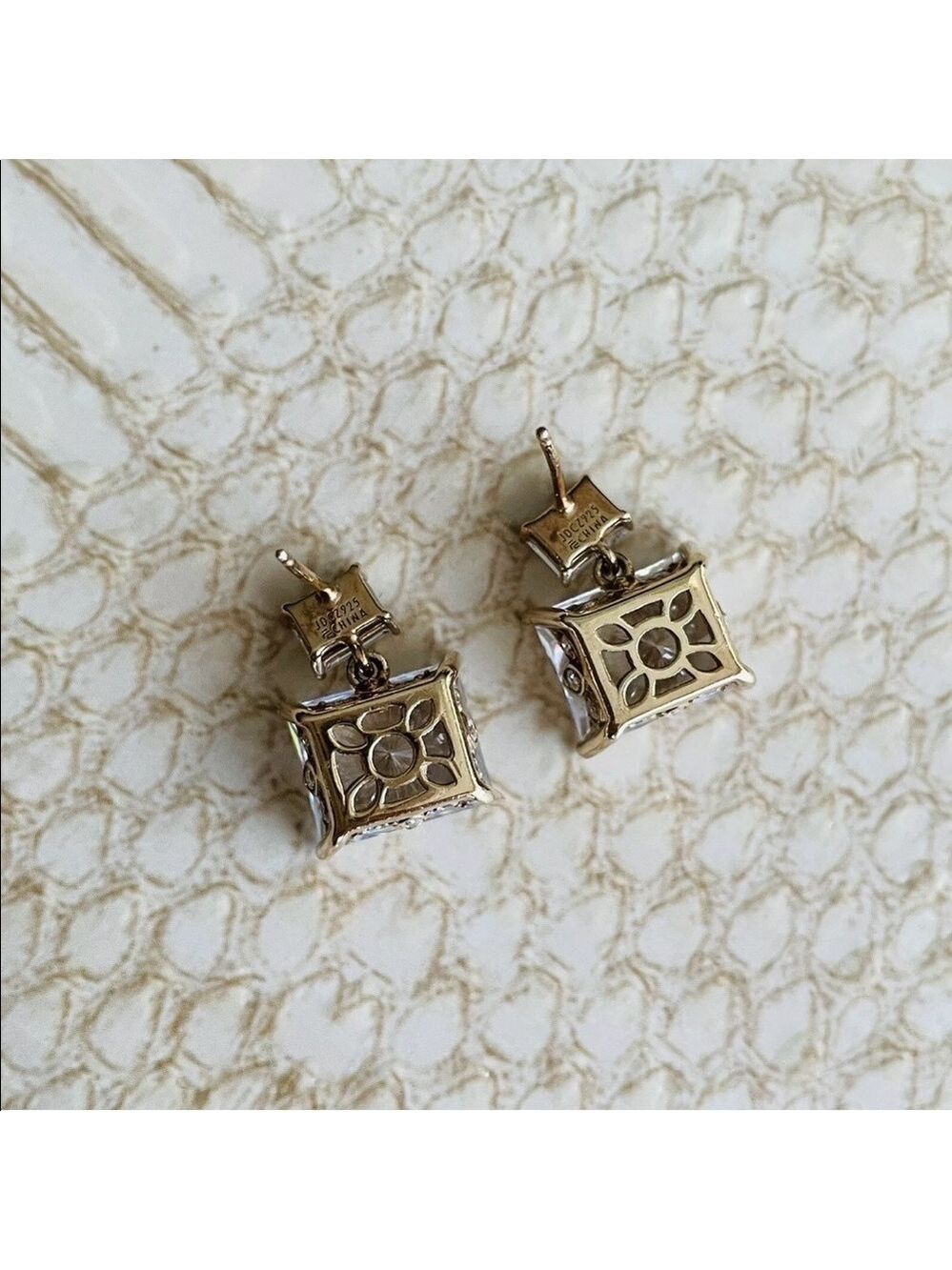 Radiant Cut Cubic Zirconia Rose Gold Vermeil Sterling Silver Ornate Earr… - Picture 9 of 11